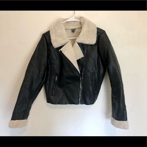 Wild Fable Black Leather Sherpa Lined Jacket